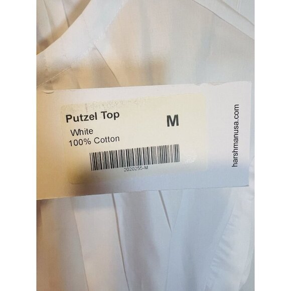 HARSHMAN Putzel 100% Cotton Pleated Cap Sleeve Top White Medium MSRP $193 - Picture 8 of 10